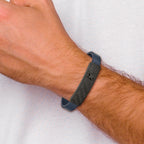 Carbon Fiber & Blue Leather Bracelet in Black Stainless Steel