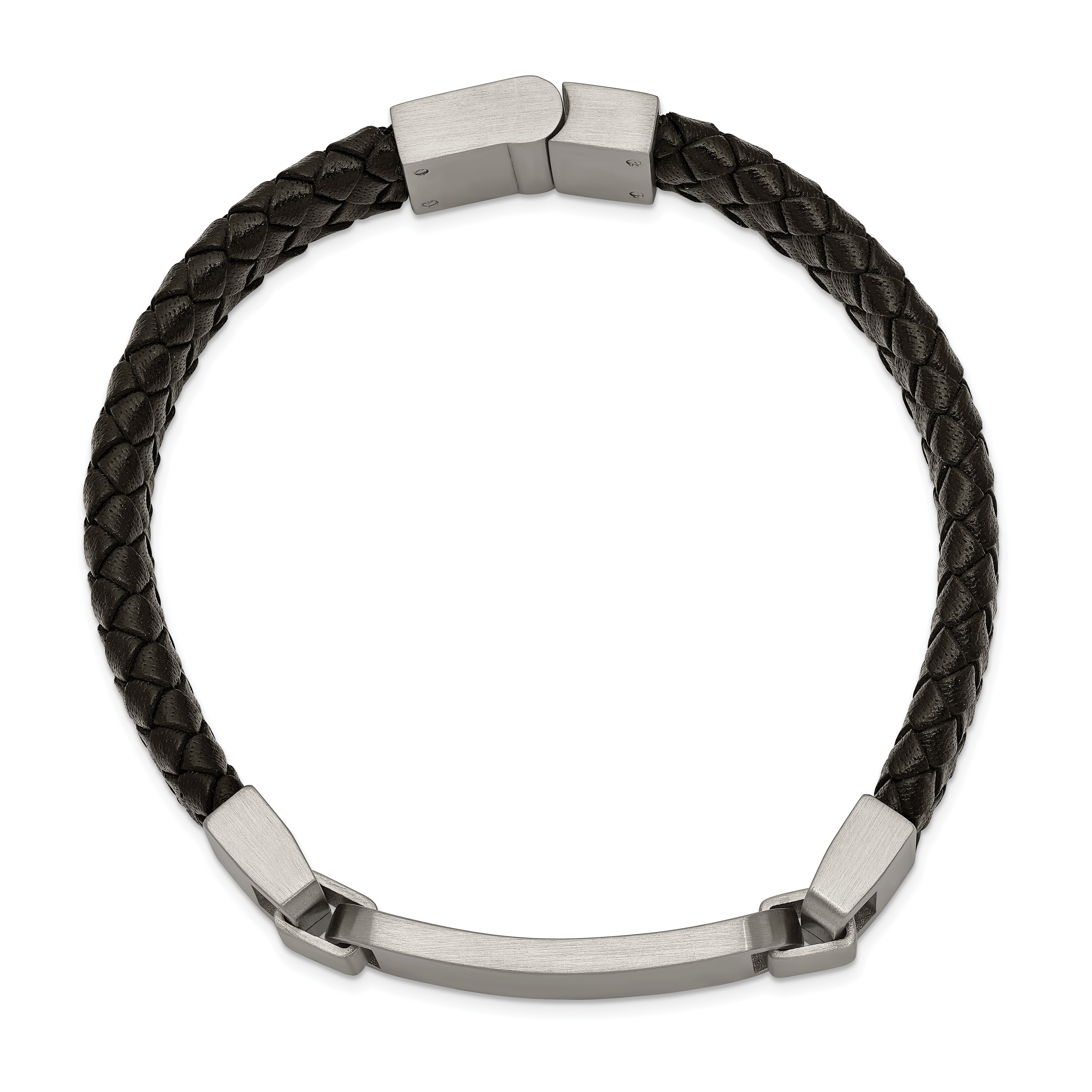 Chisel Stainless Steel Brushed Black Leather 8.5 inch ID Bracelet Secondary image