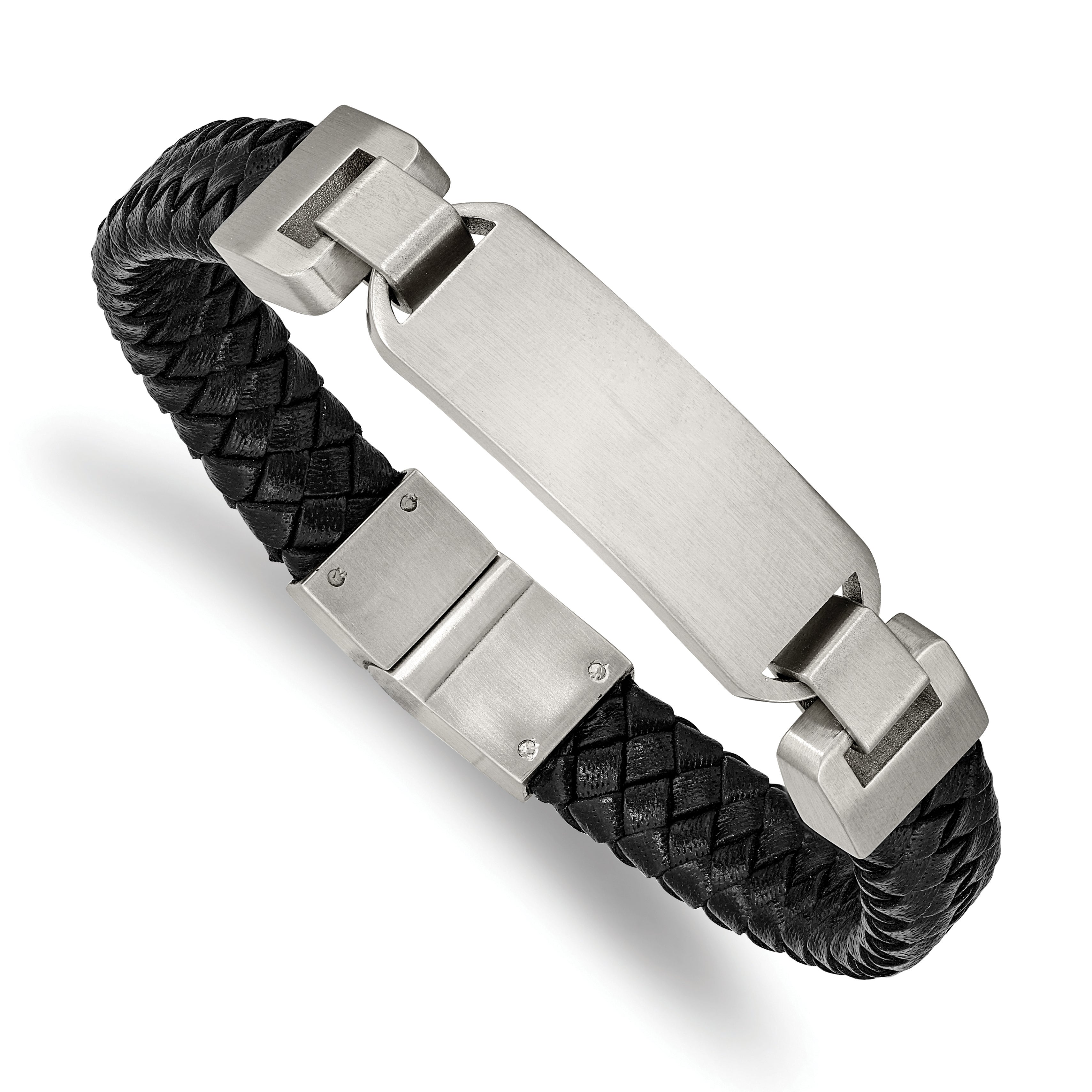 Chisel Stainless Steel Brushed Black Leather 8.5 inch ID Bracelet Main image