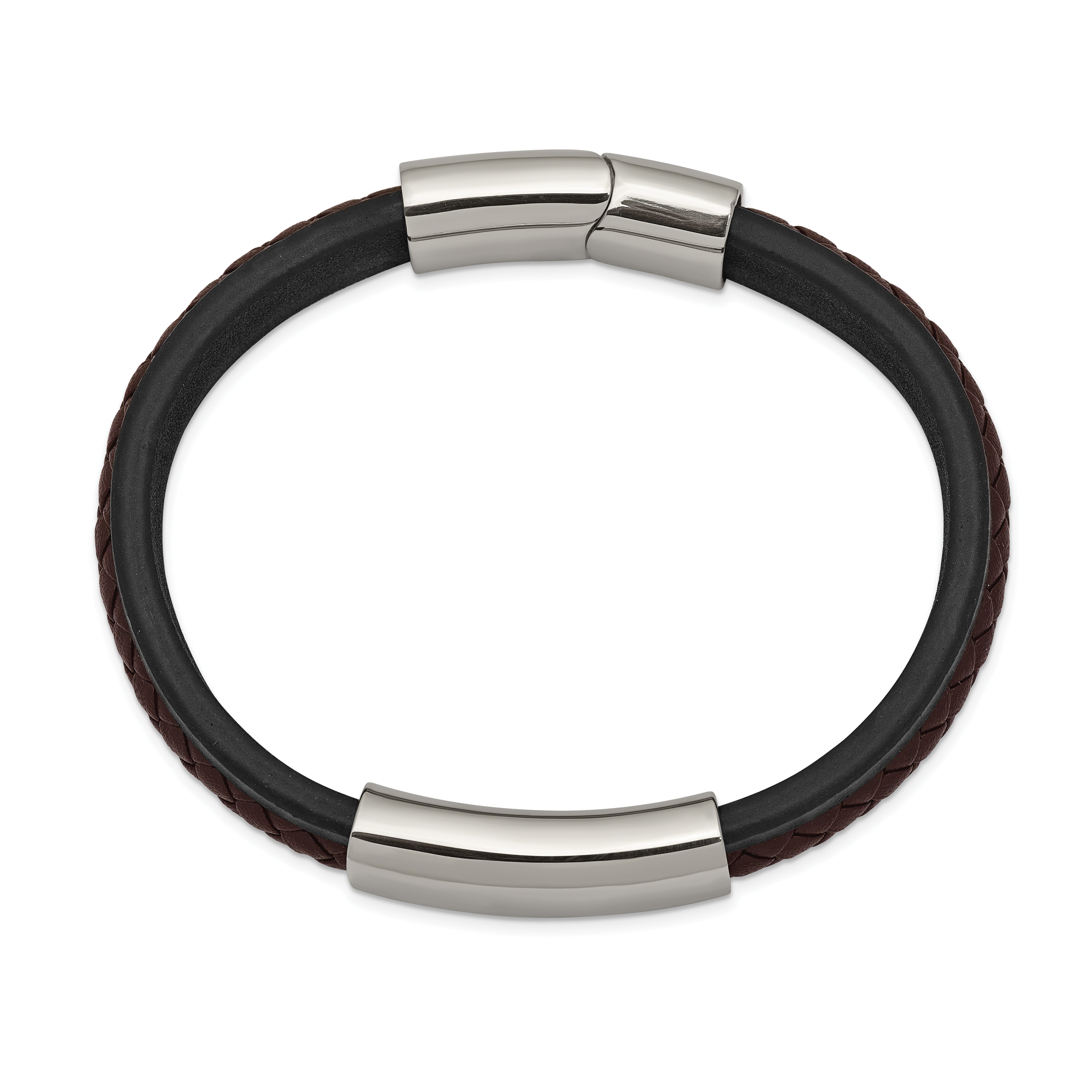 Braided Leather ID Bracelet in Stainless Steel, Black & Brown Secondary image