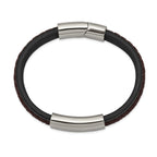 Braided Leather ID Bracelet in Stainless Steel, Black & Brown