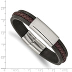 Braided Leather ID Bracelet in Stainless Steel, Black & Brown