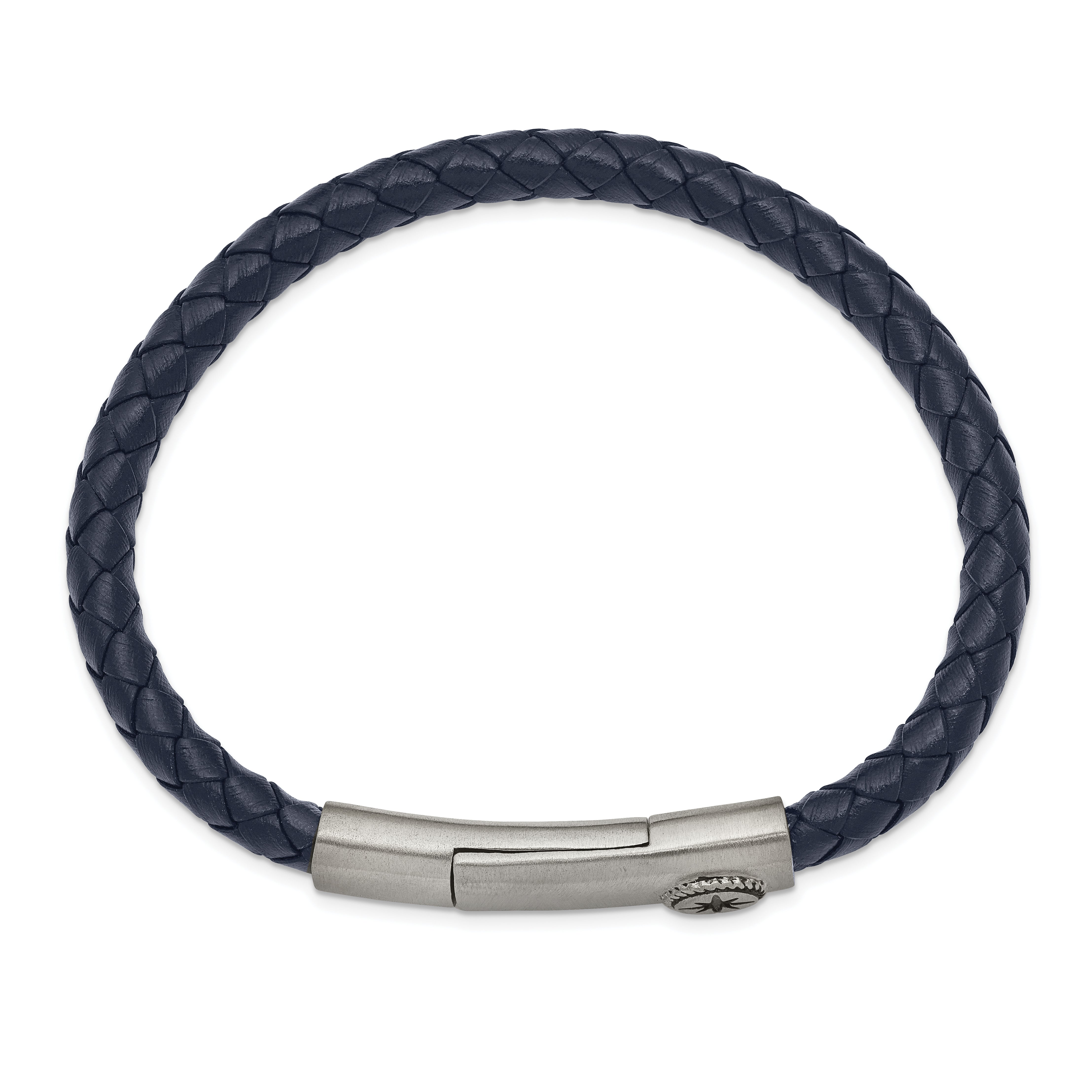 Chisel Stainless Steel Antiqued and Brushed Compass Navy Blue Braided Leather 8 inch Bracelet Secondary image
