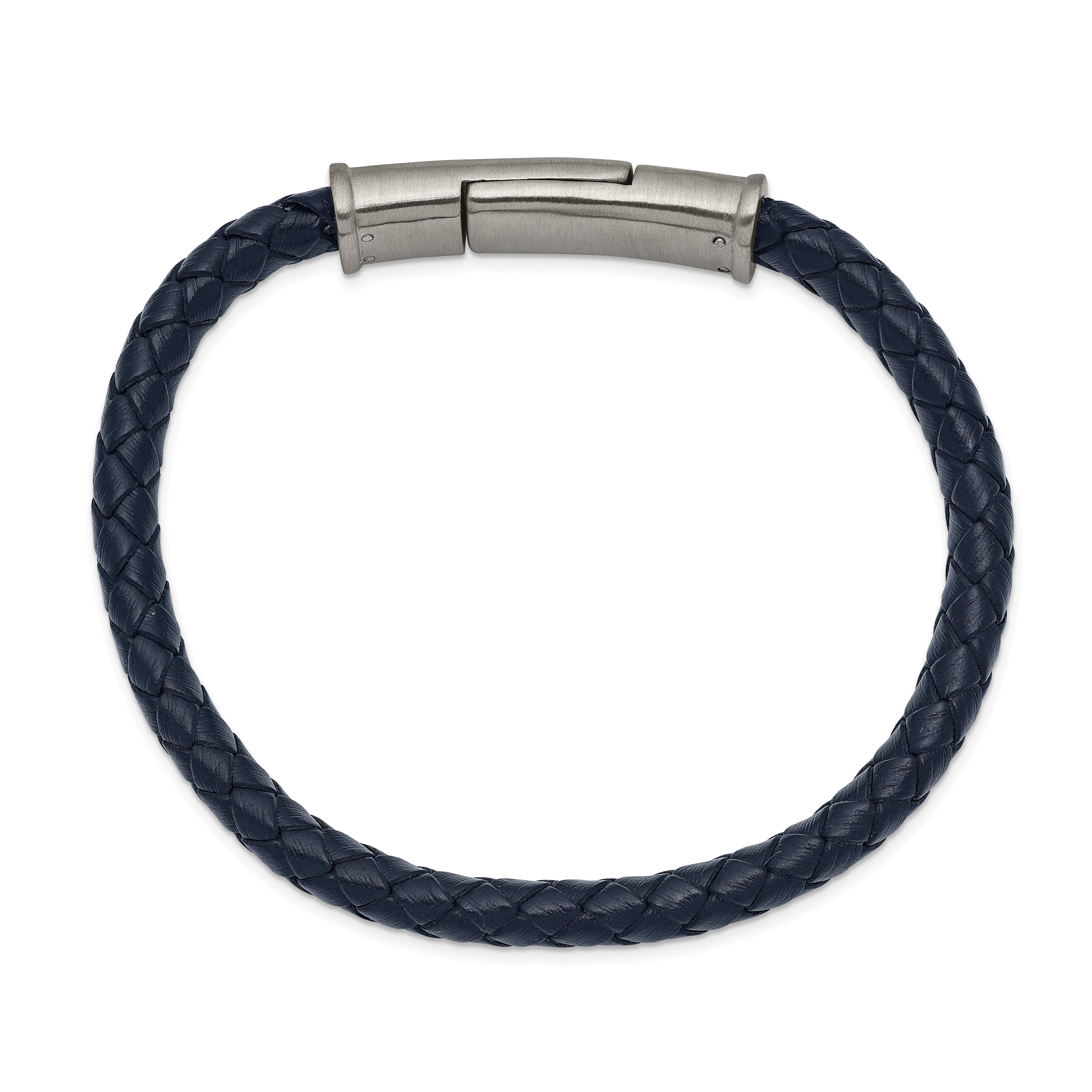 Chisel Stainless Steel Brushed Navy Blue Braided Leather 8.25 inch Bracelet Secondary image