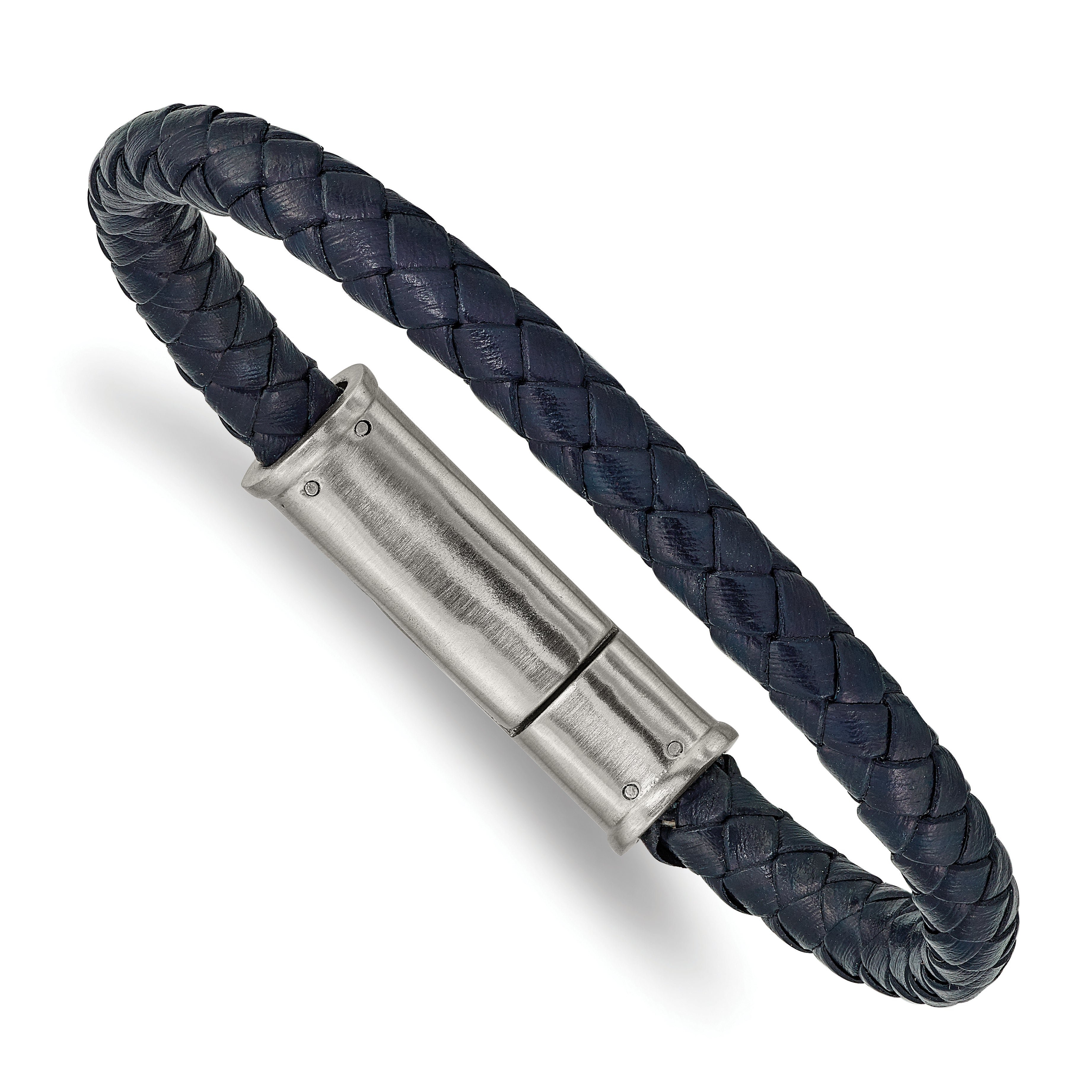 Chisel Stainless Steel Brushed Navy Blue Braided Leather 8.25 inch Bracelet Main image