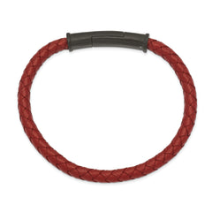 Chisel Stainless Steel Brushed Black IP-plated Red Braided Leather 8.5 inch Bracelet - 8.5