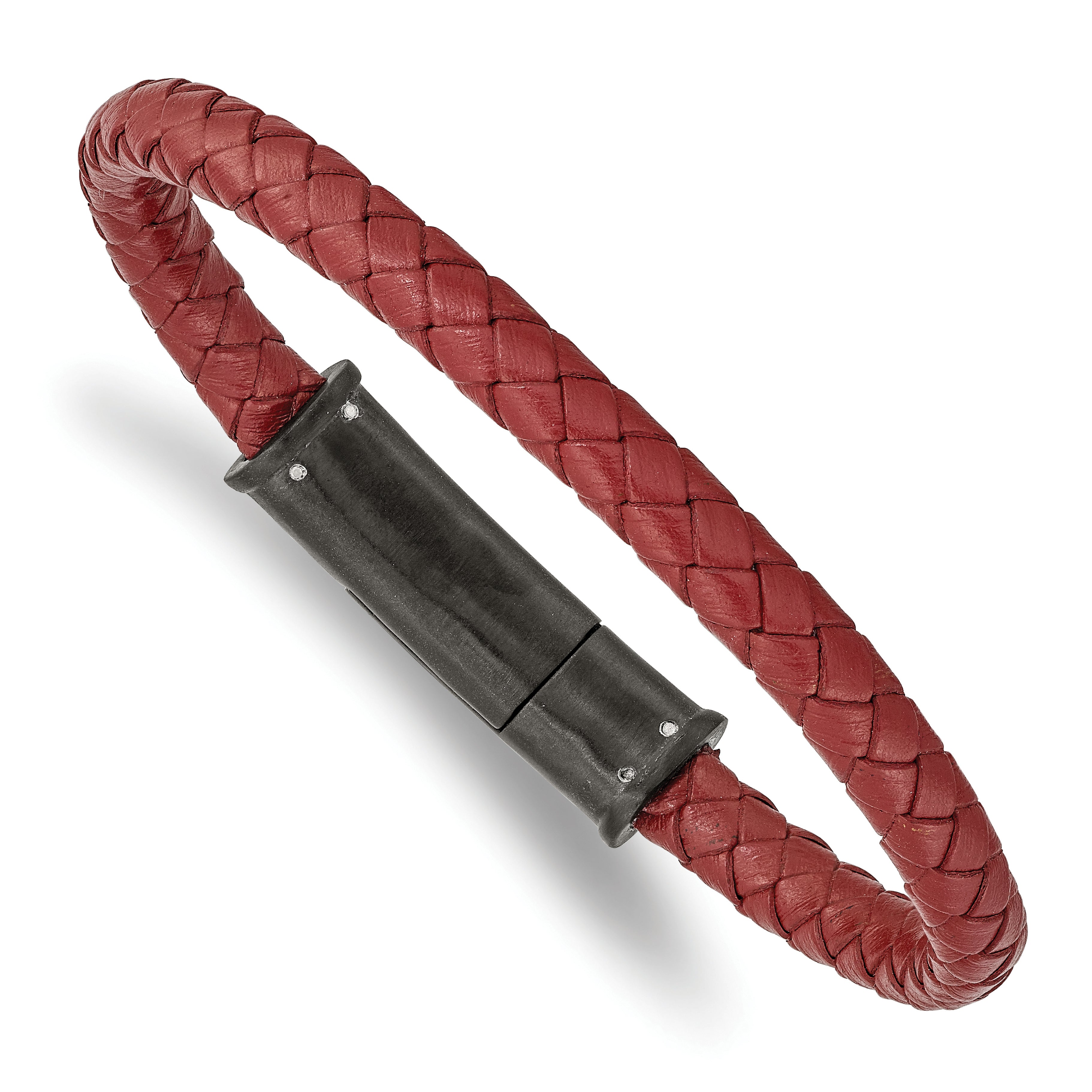 Chisel Stainless Steel Brushed Black IP-plated Red Braided Leather 8.5 inch Bracelet Main image