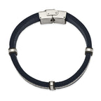 Stainless Steel Polished Blue Leather and Wire 8.5in Bracelet