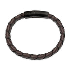 Brushed Leather Bracelet in Stainless Steel, Black & Brown