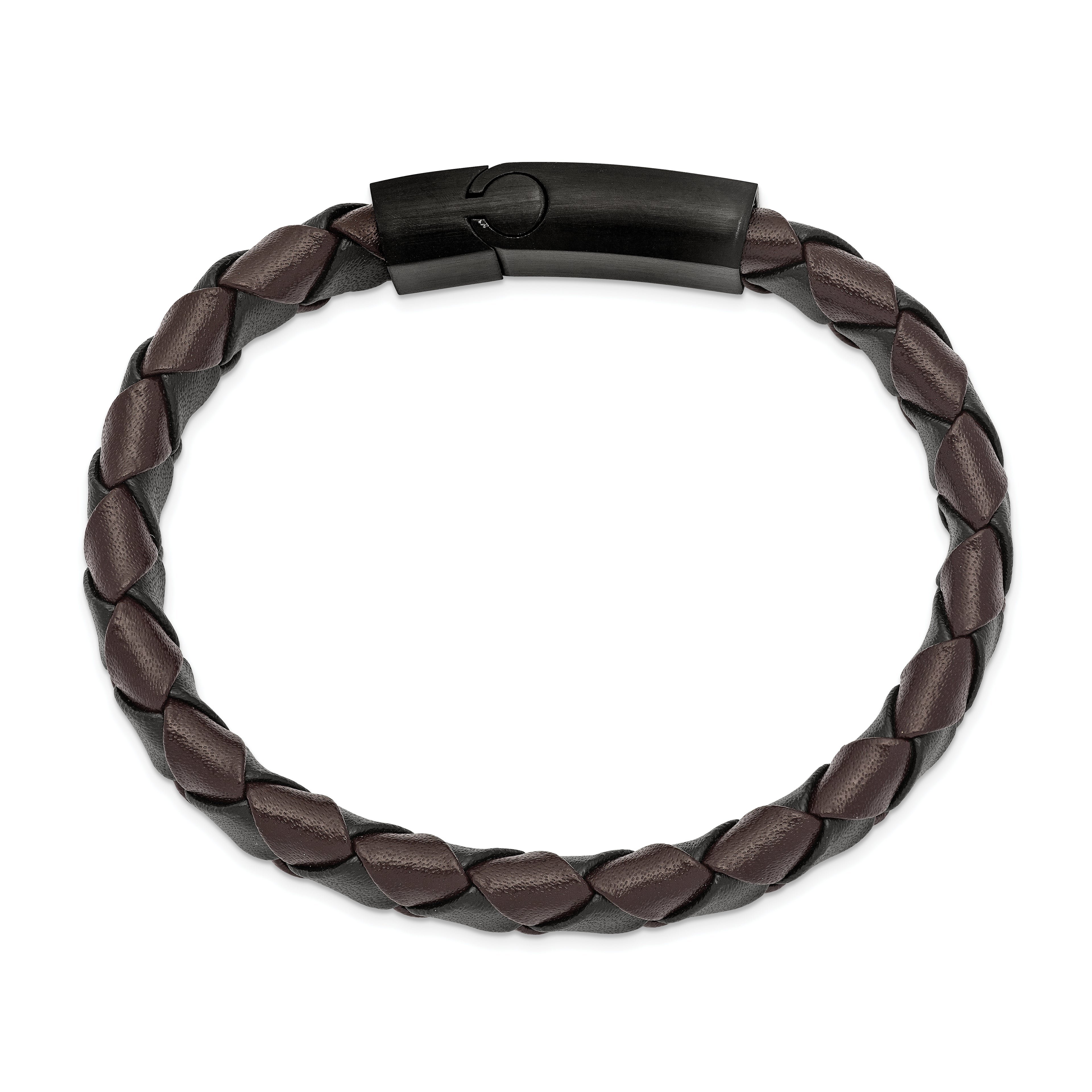Brushed Leather Bracelet in Stainless Steel, Black & Brown