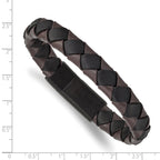 Brushed Leather Bracelet in Stainless Steel, Black & Brown