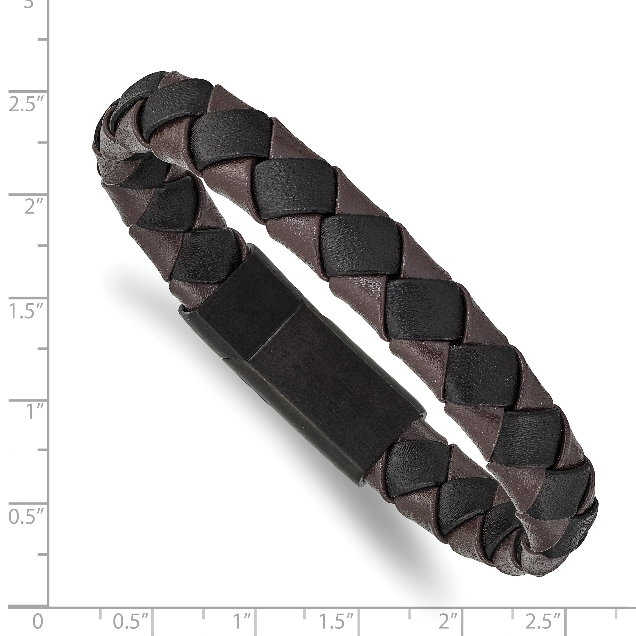 Brushed Leather Bracelet in Stainless Steel, Black & Brown