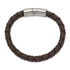 Chisel Stainless Steel Polished Black and Brown Textured Leather 8 inch Bracelet