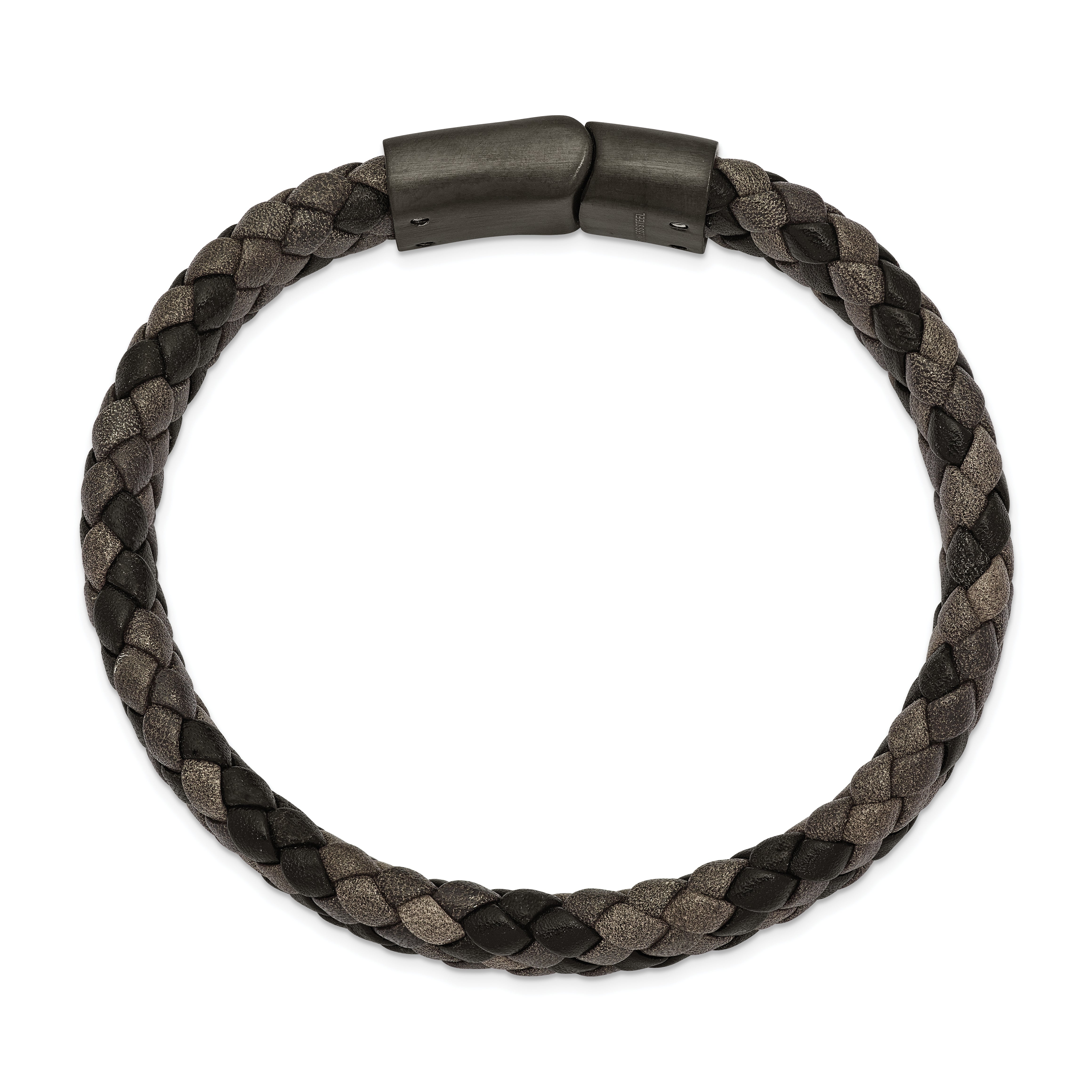 Chisel Stainless Steel Brushed Gun Metal IP-plated Brown Braided Leather 8.25 inch Bracelet Secondary image