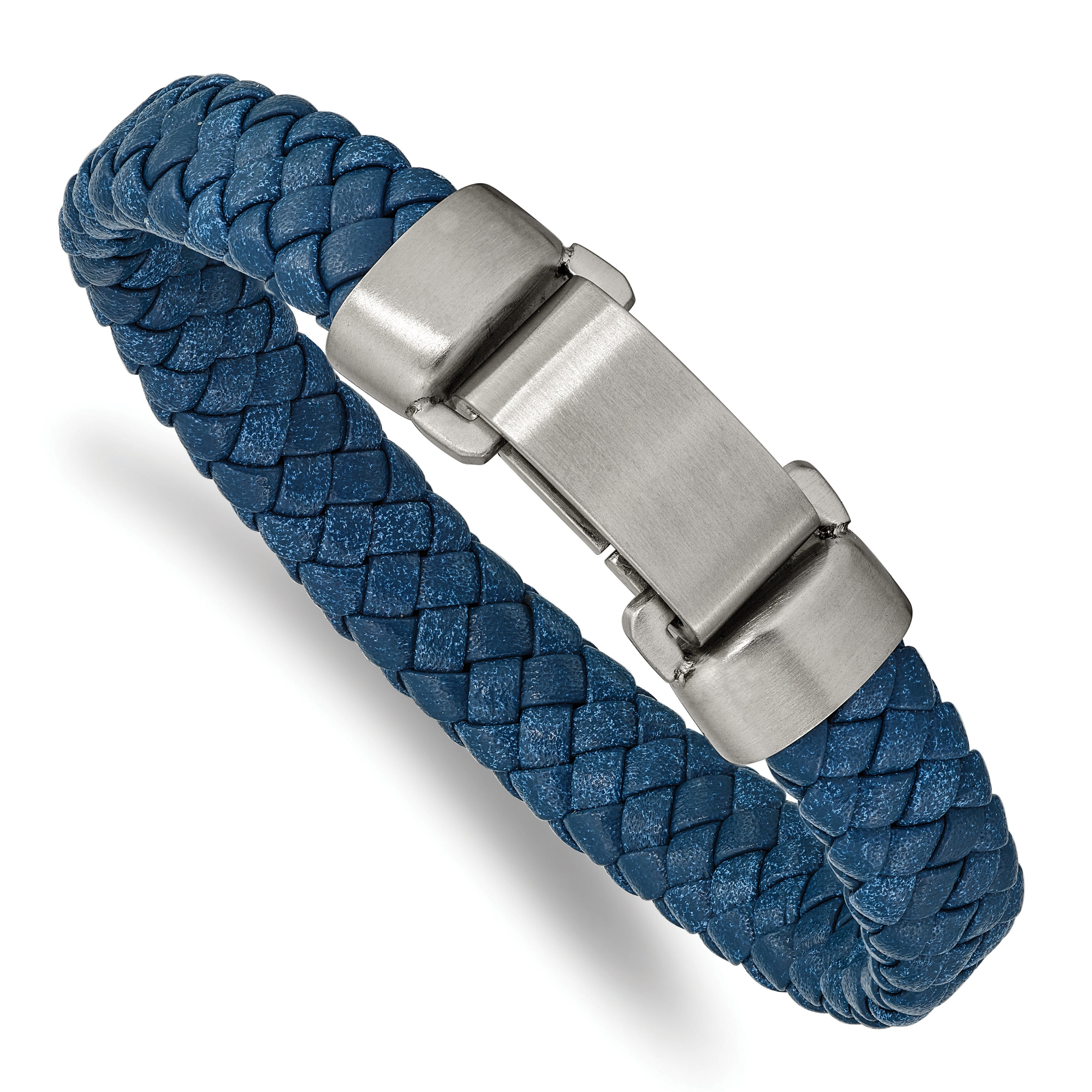 Chisel Stainless Steel Brushed Blue Leather 8.25 inch Bracelet Main image
