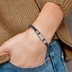 Chisel Stainless Steel Brushed and Polished Black IP-plated with Rubber Blue Braided Leather Adjustable 7.75 to 8.25 inch Bracelet