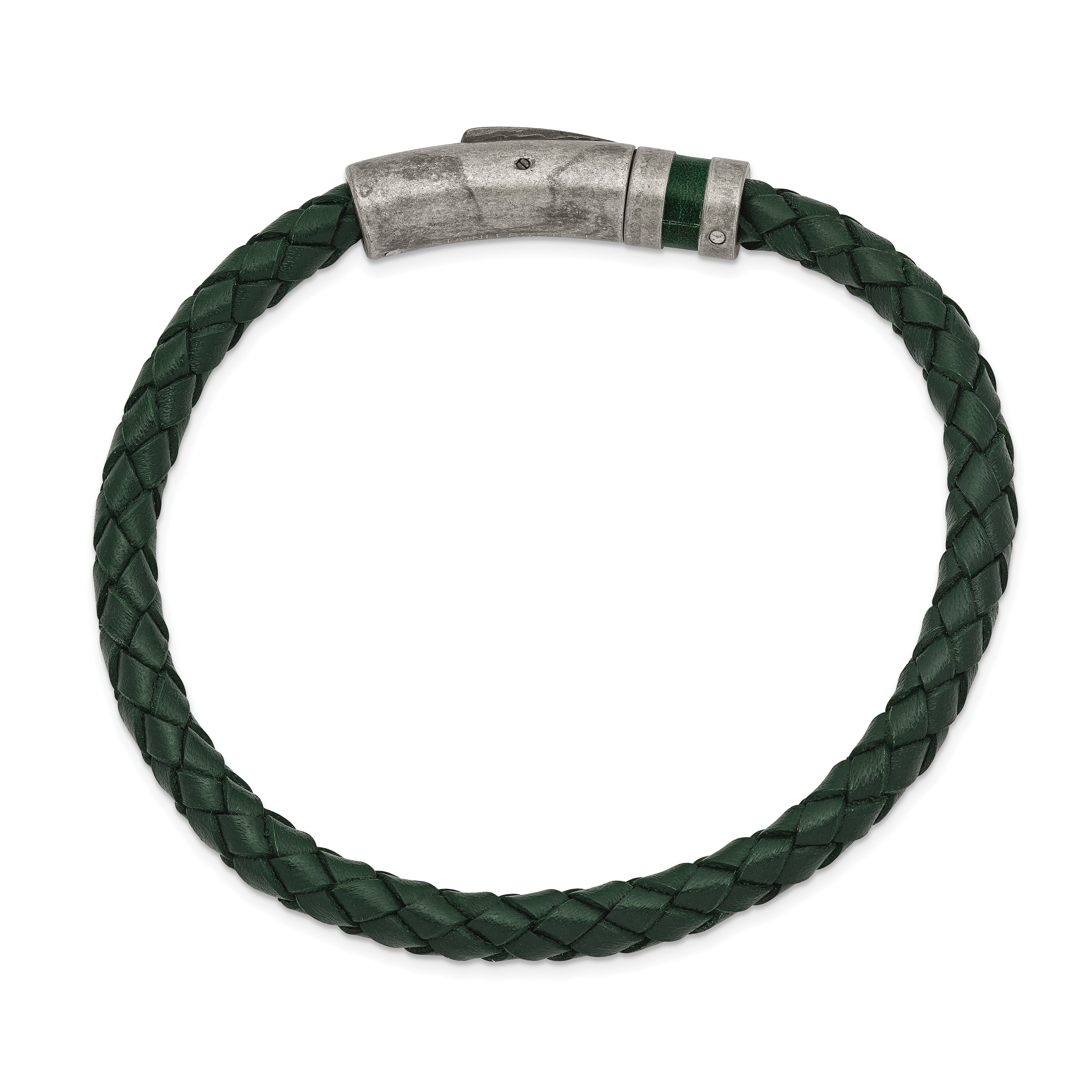 Chisel Stainless Steel Antiqued Green Braided Leather 8.25 inch Bracelet Secondary image