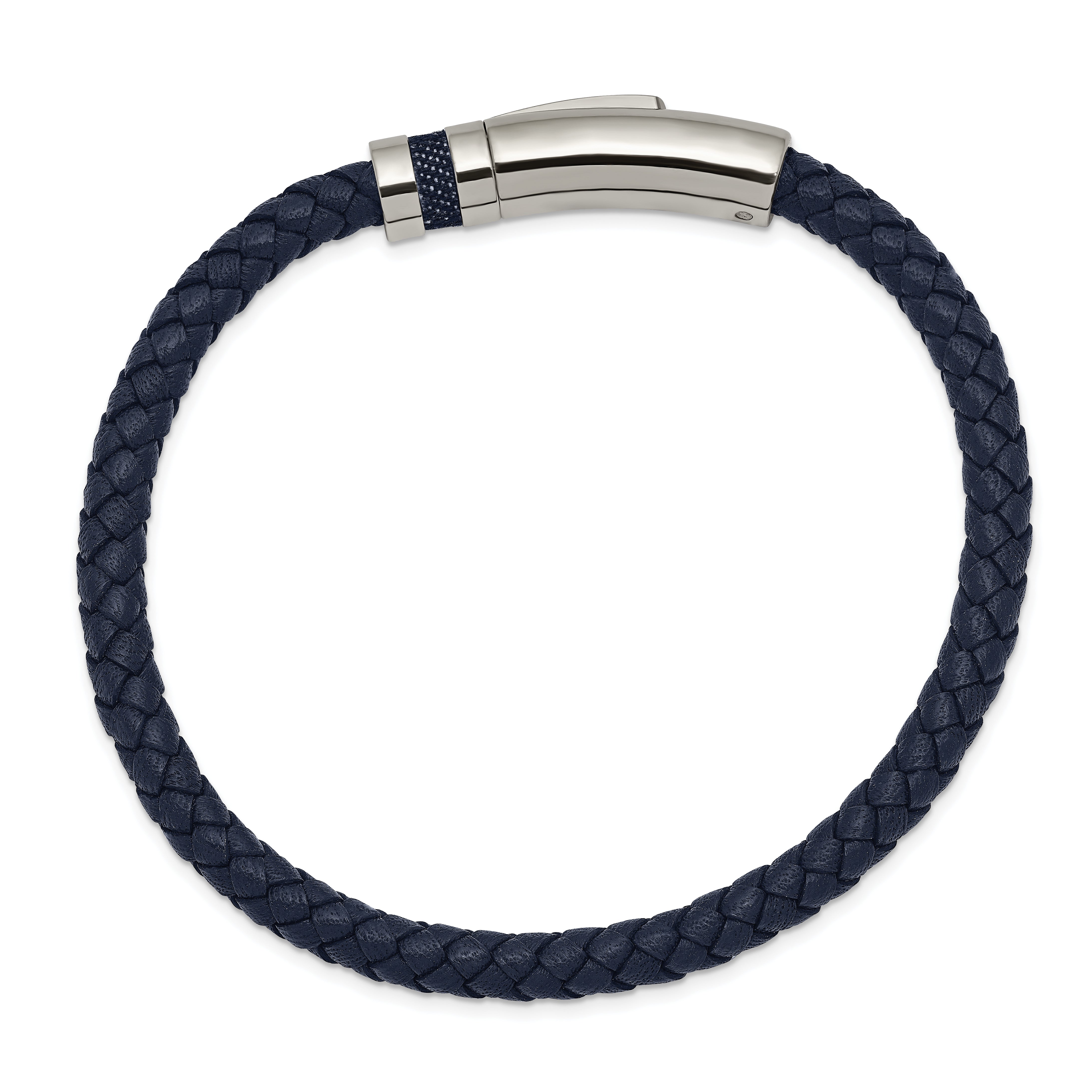 Blue Braided Leather Bracelet in Stainless Steel Secondary image