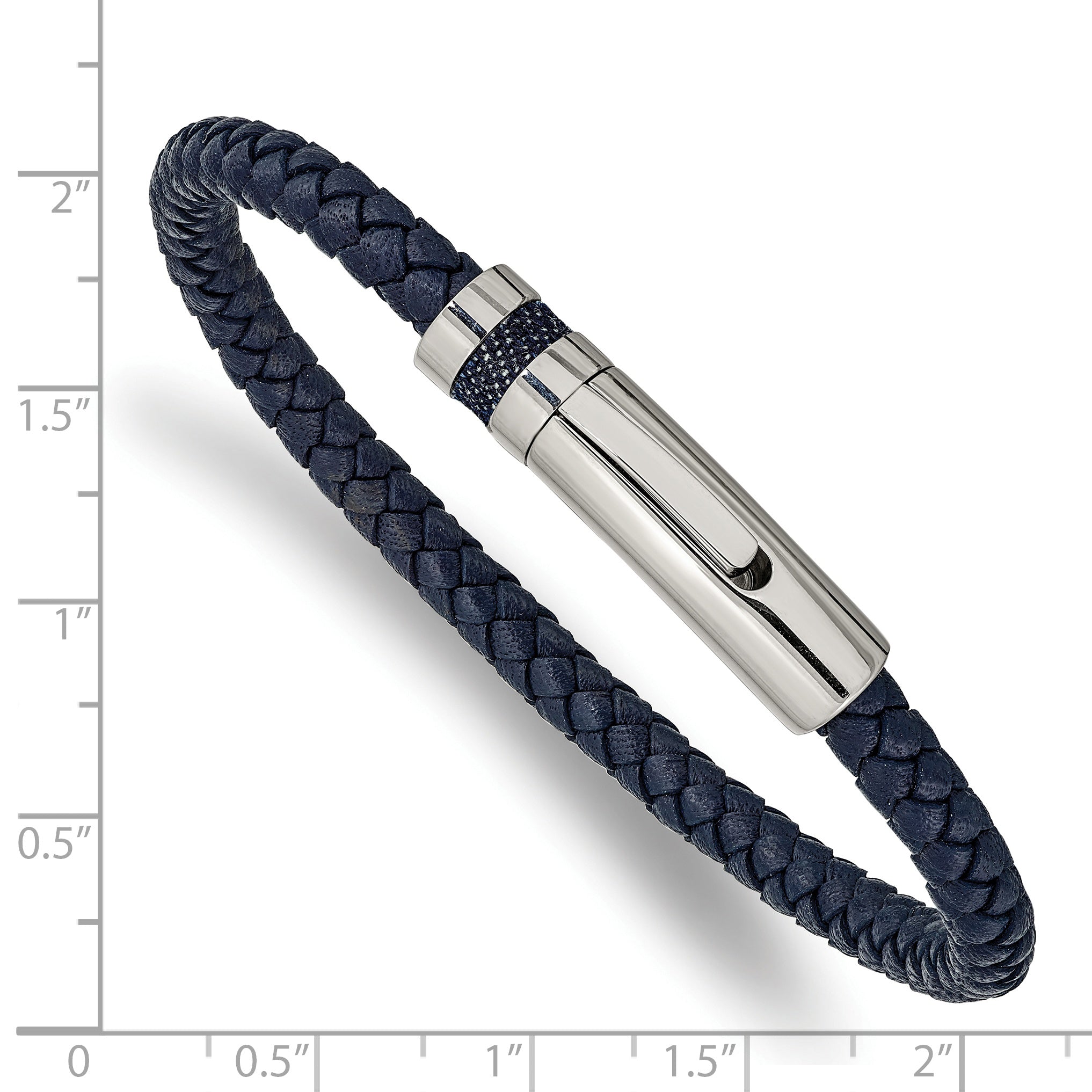 Blue Braided Leather Bracelet in Stainless Steel