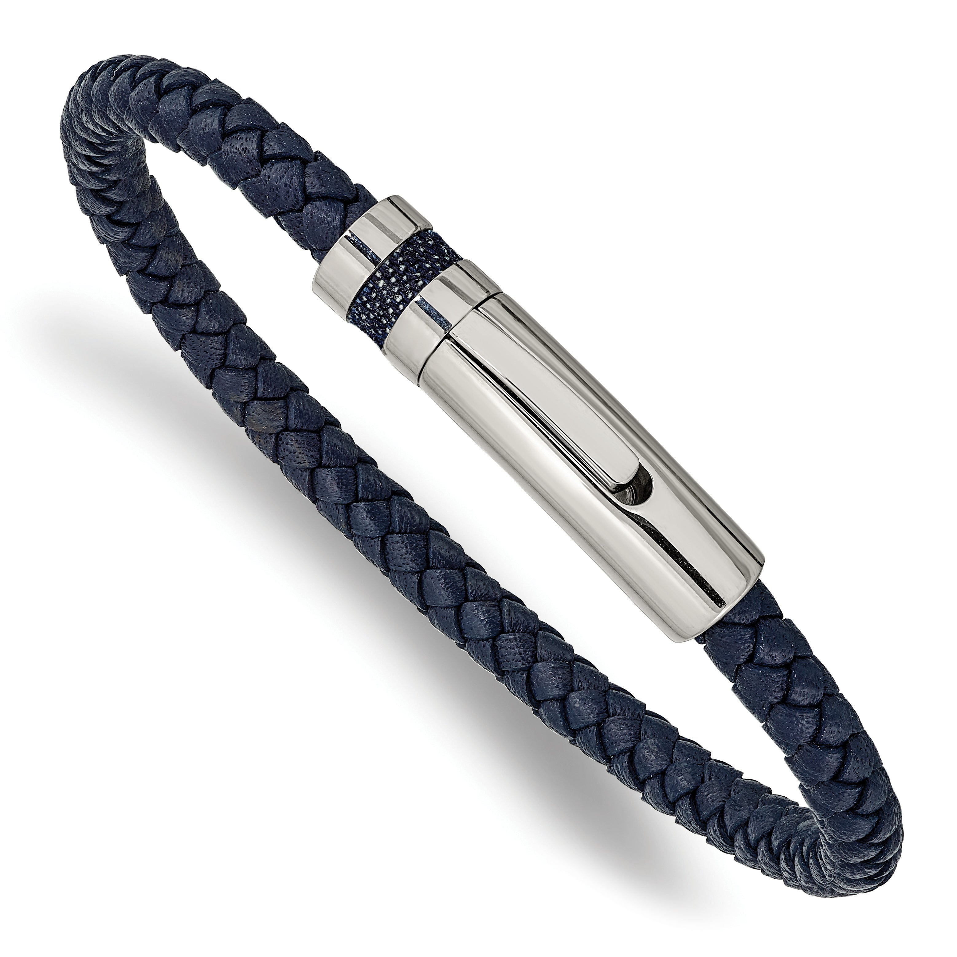 Chisel Stainless Steel Polished Blue Braided Leather 8.25 inch Bracelet Main image