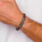 Chisel Stainless Steel Antiqued White Bronze-plated Brown Braided Leather 8.25 inch Bracelet