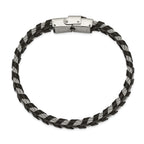 Chisel Stainless Steel Polished Cable and Black Leather 8.25 inch Bracelet