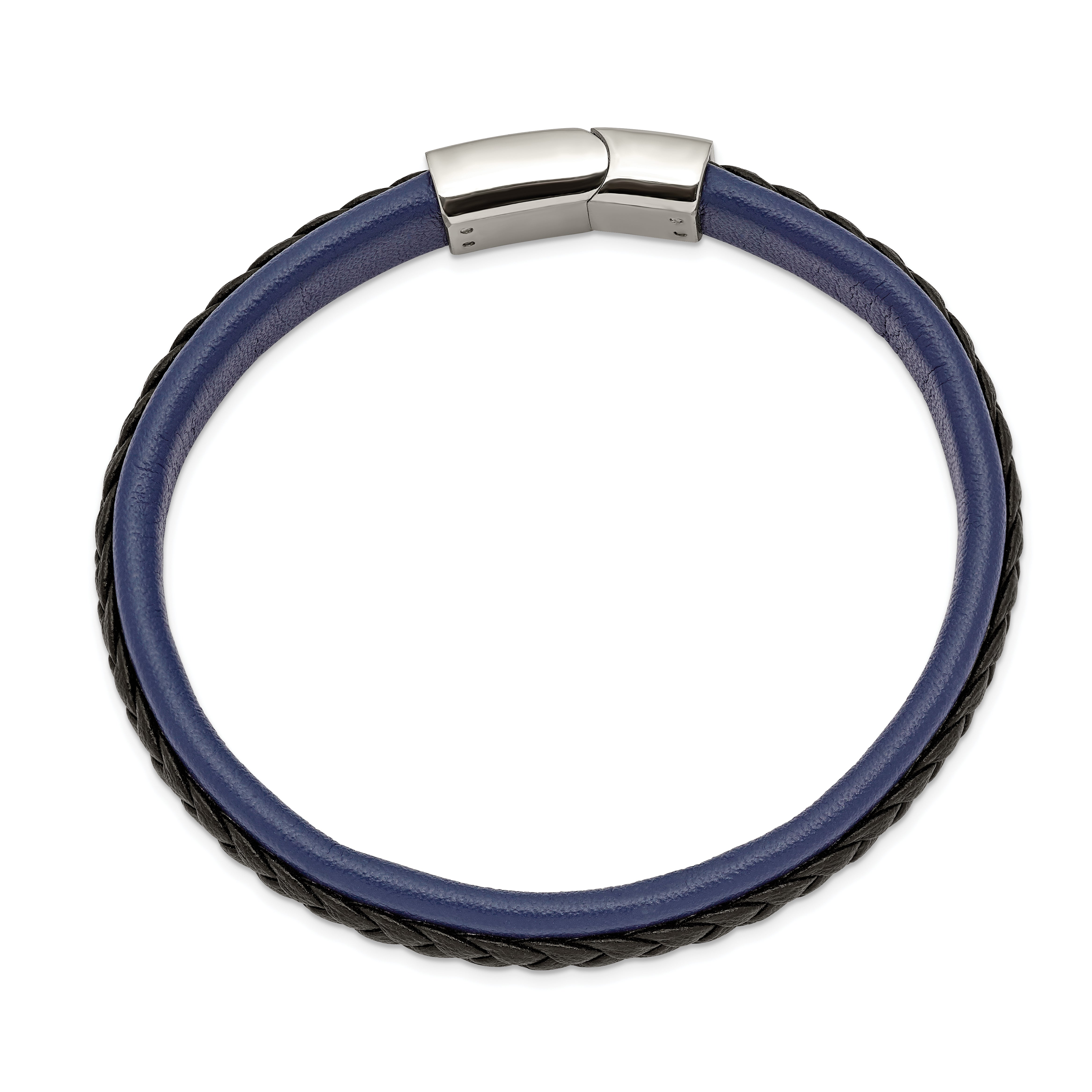 Blue & Black Faux Leather Bracelet in Stainless Steel Secondary image