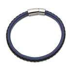 Blue & Black Faux Leather Bracelet in Stainless Steel