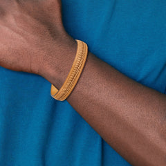 Chisel Stainless Steel Polished Textured Tan Italian Leather 8.75 inch Bracelet - 8.75