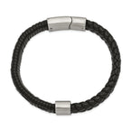 Brushed Bracelet in Stainless Steel & Black Leather