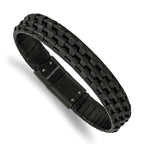 Chisel Stainless Steel Brushed and Polished Black IP-plated Wire Cable and Black Leather 8.25 inch Bracelet