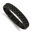 Chisel Stainless Steel Brushed and Polished Black IP-plated Wire Cable and Black Leather 8.25 inch Bracelet