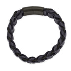 Brushed Black Leather Bracelet in Stainless Steel