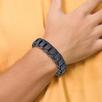 Brushed Black Leather Bracelet in Stainless Steel