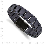 Brushed Black Leather Bracelet in Stainless Steel