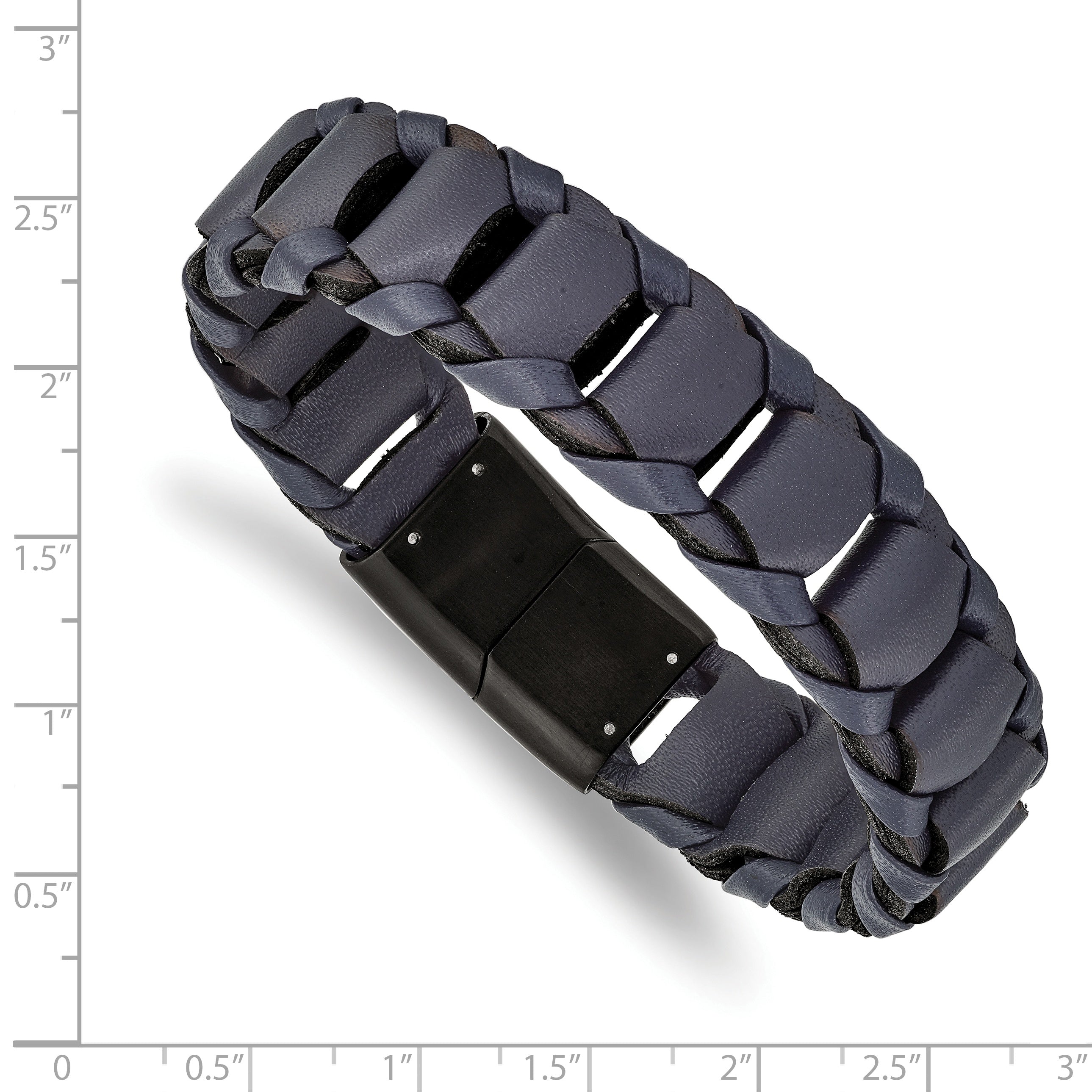 Brushed Black Leather Bracelet in Stainless Steel