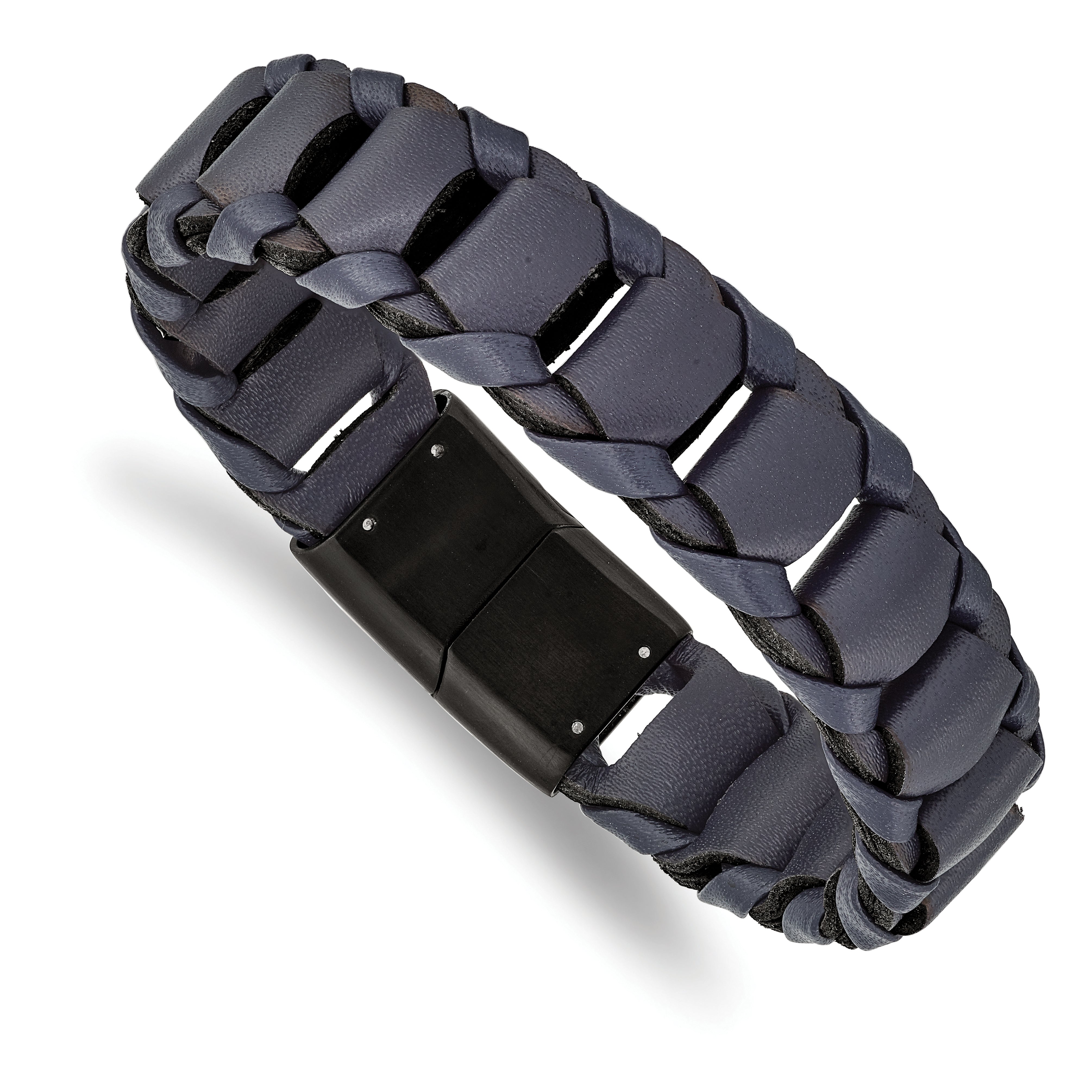 Chisel Stainless Steel Brushed Black IP-plated Blue Leather 8.5 inch Bracelet Main image