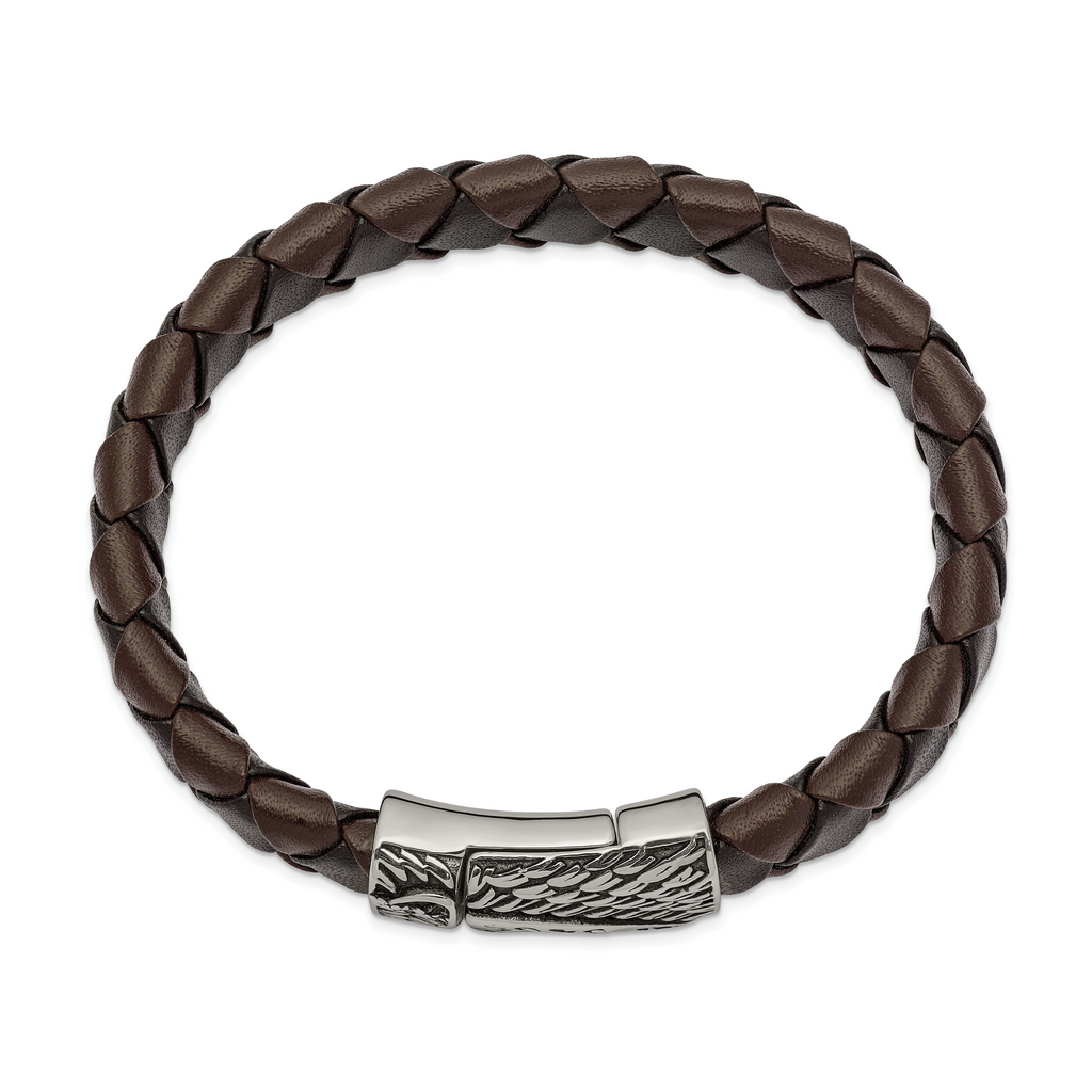 Sword Braided Leather Bracelet in Stainless Steel