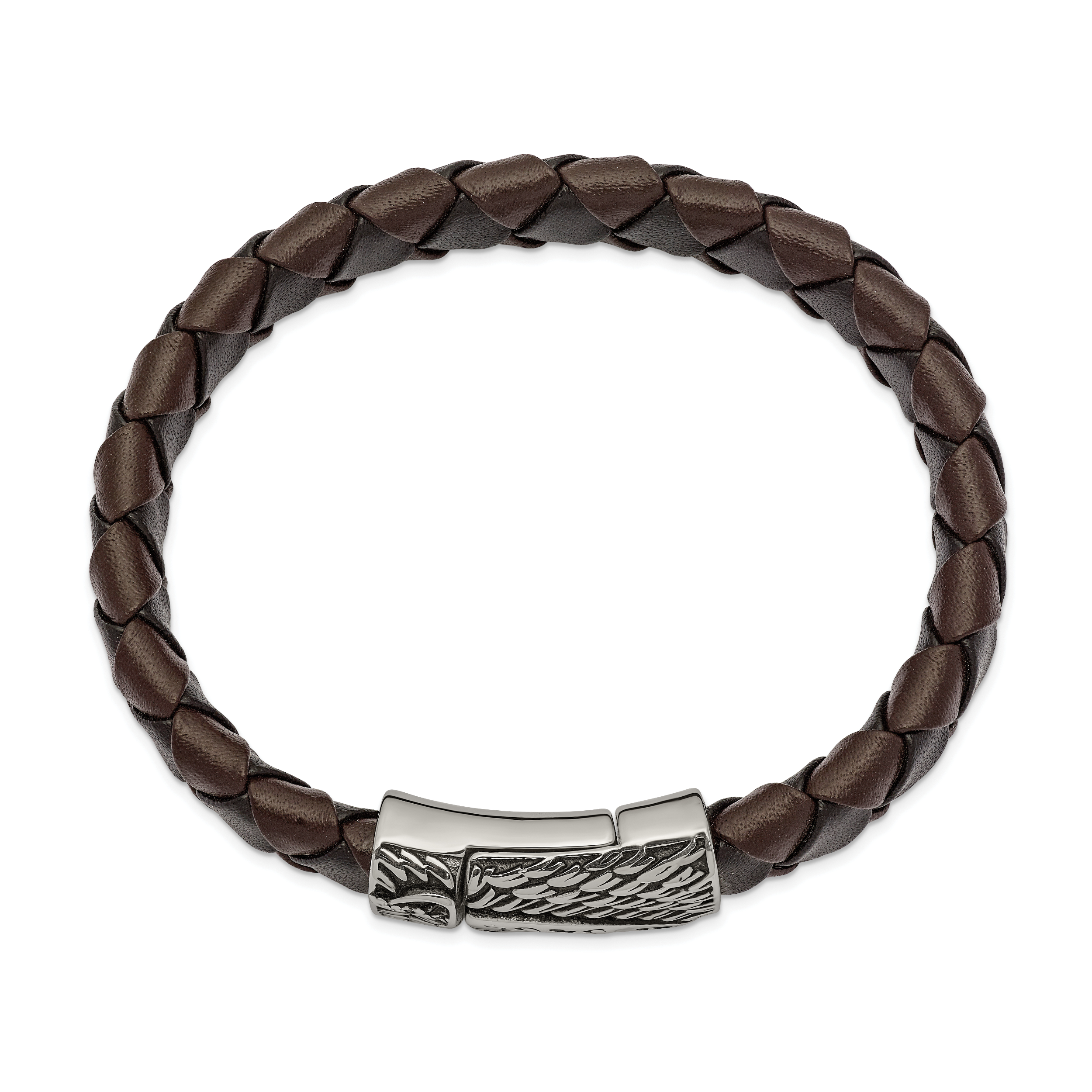Sword Braided Leather Bracelet in Stainless Steel