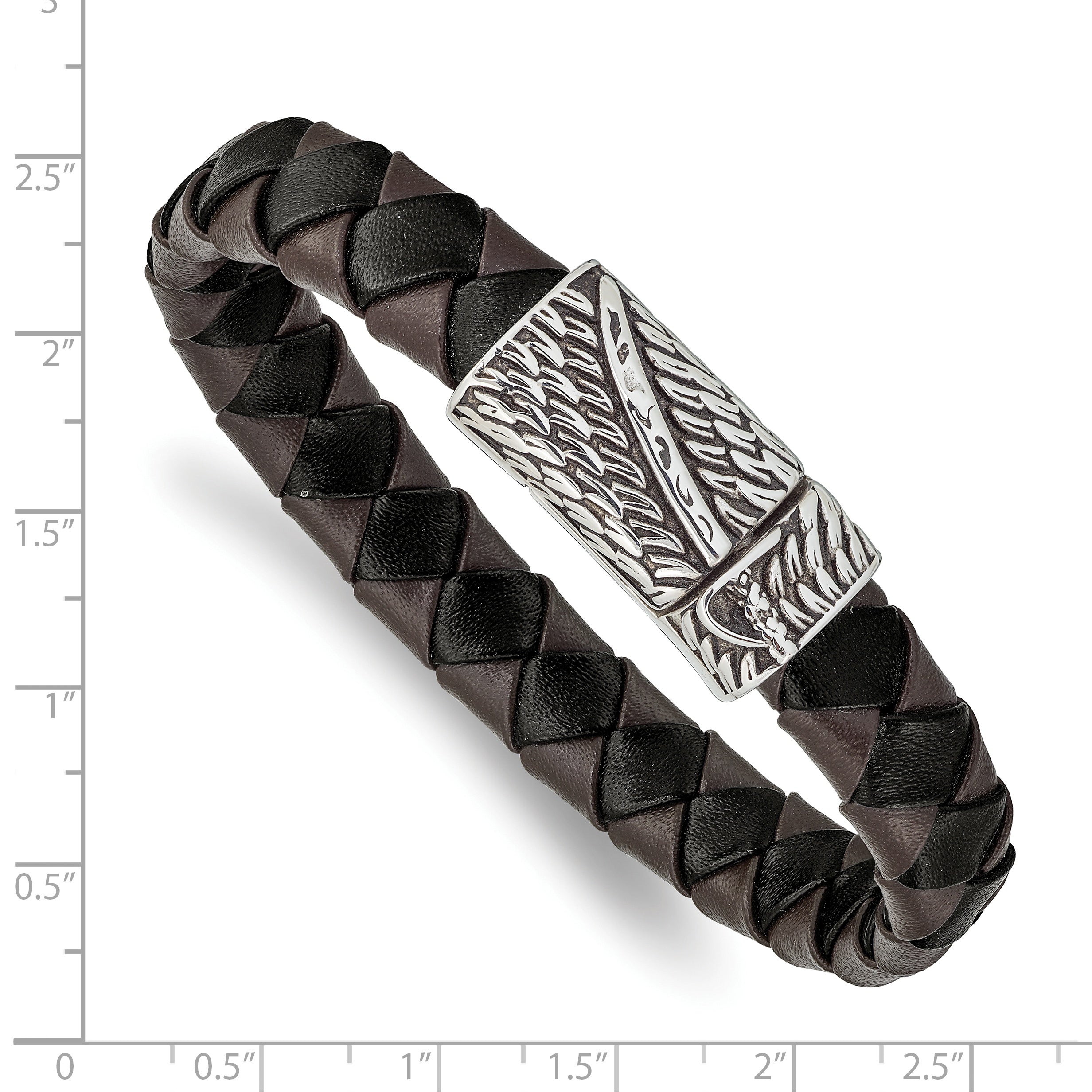 Sword Braided Leather Bracelet in Stainless Steel