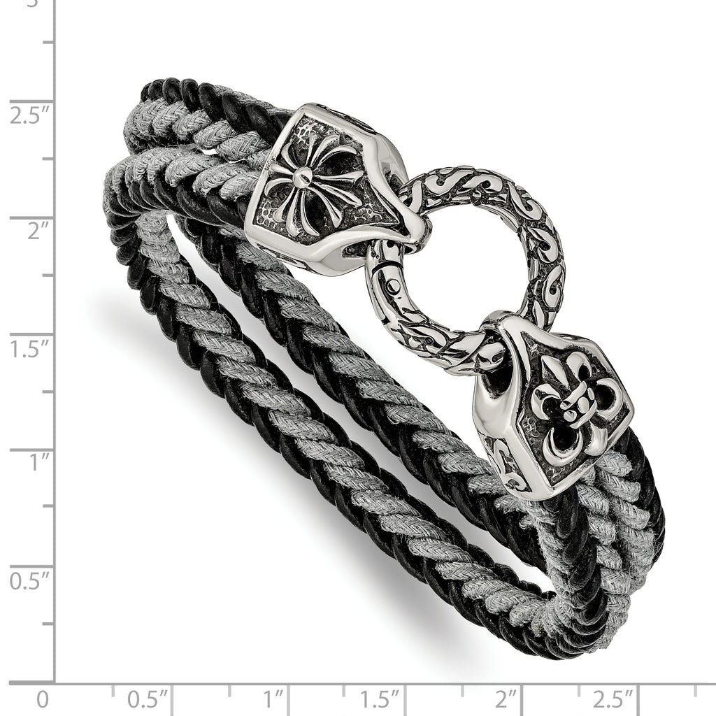 Braided Leather & Cotton Bracelet in Stainless Steel