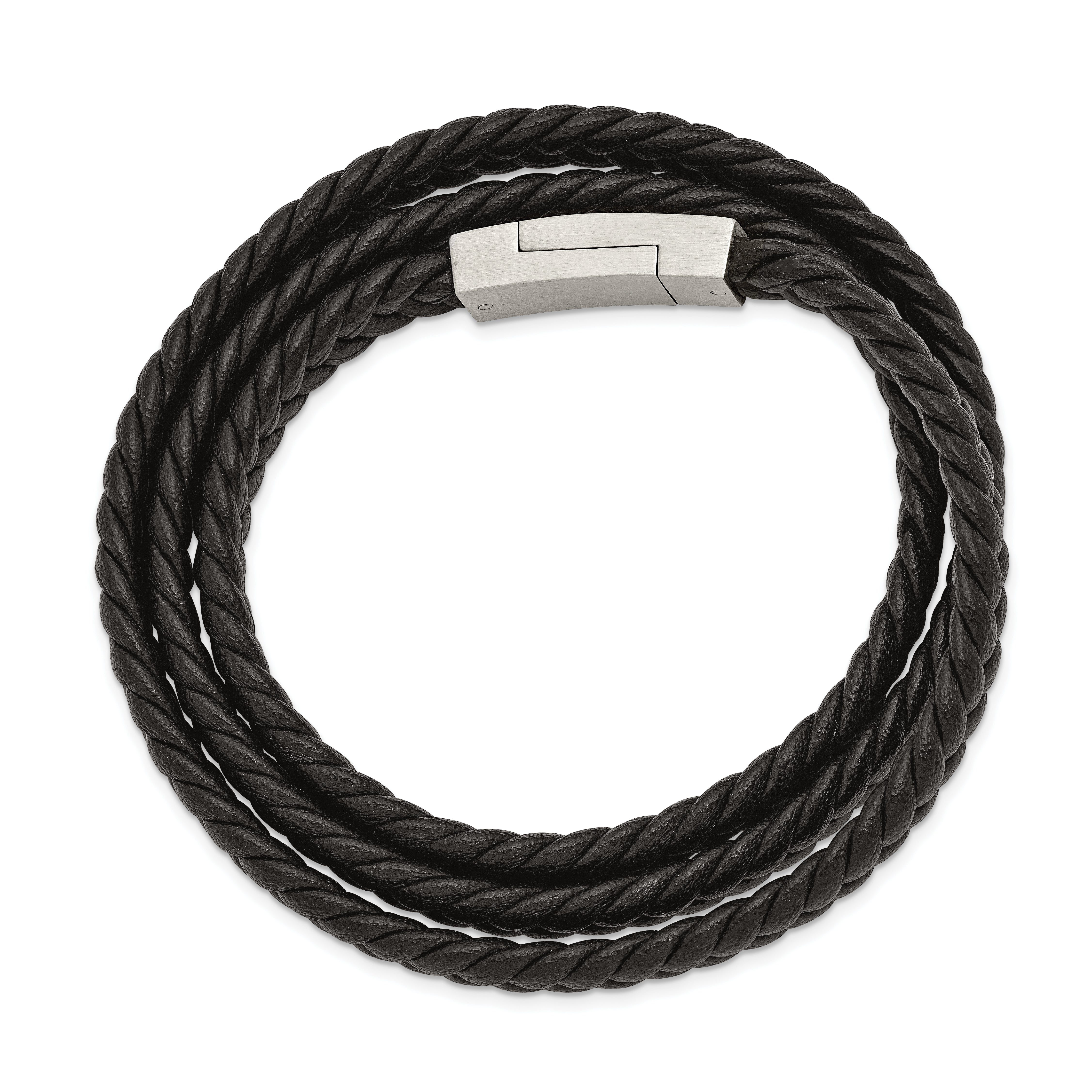 Chisel Stainless Steel Brushed Black Braided Leather 23 inch Wrap Bracelet Secondary image