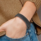 Chisel Stainless Steel Brushed Black Braided Leather 23 inch Wrap Bracelet
