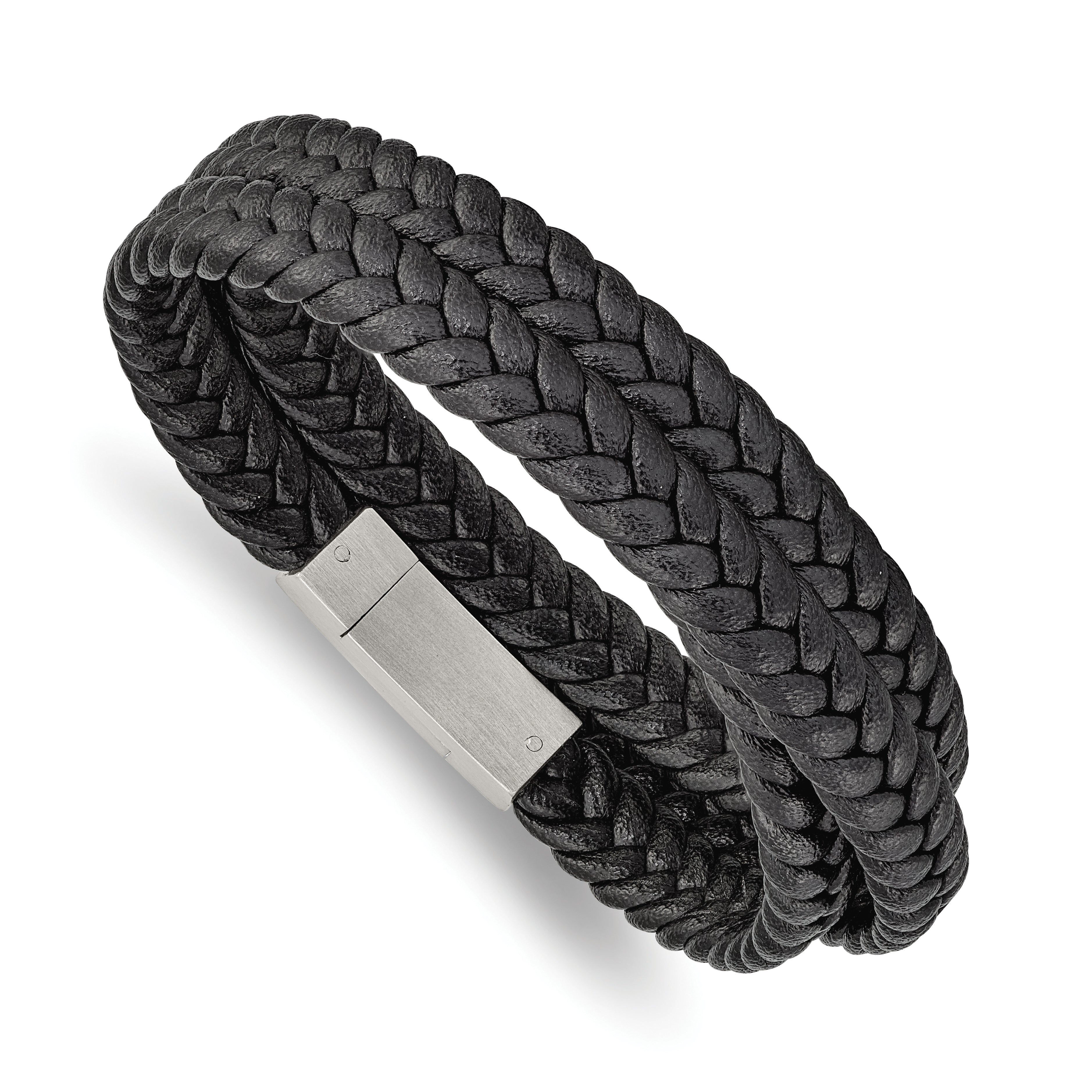 Chisel Stainless Steel Brushed Black Braided Leather 23 inch Wrap Bracelet Main image