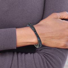Chisel Stainless Steel Polished Multi Strand Blue Chalcedony and Tiger's Eye Beaded Black and Blue Leather 8.25 inch Bracelet - 8.25