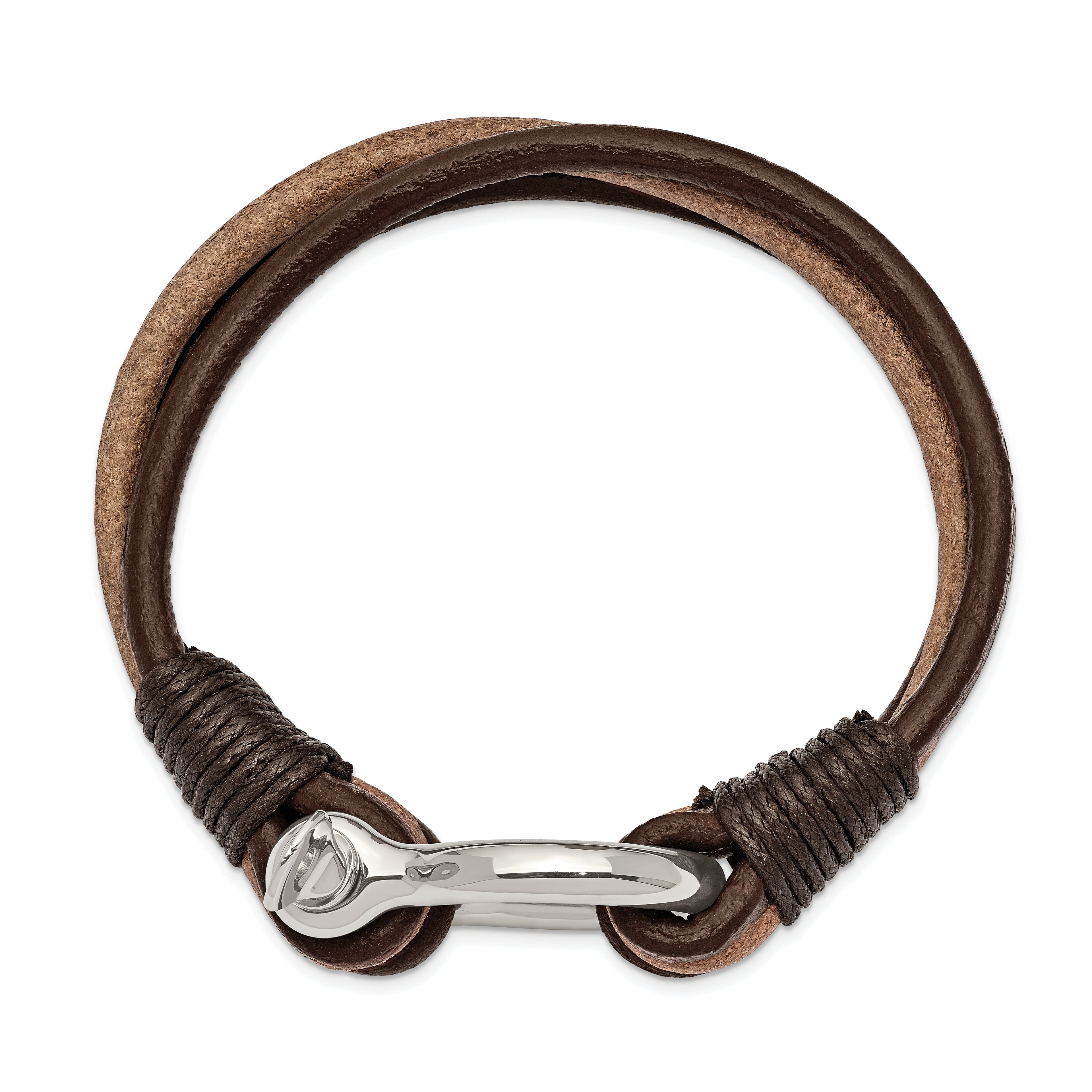 Multi-Strand Leather Shackle Bracelet in Stainless Steel