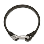 Shackle Bracelet in Stainless Steel with Black Leather