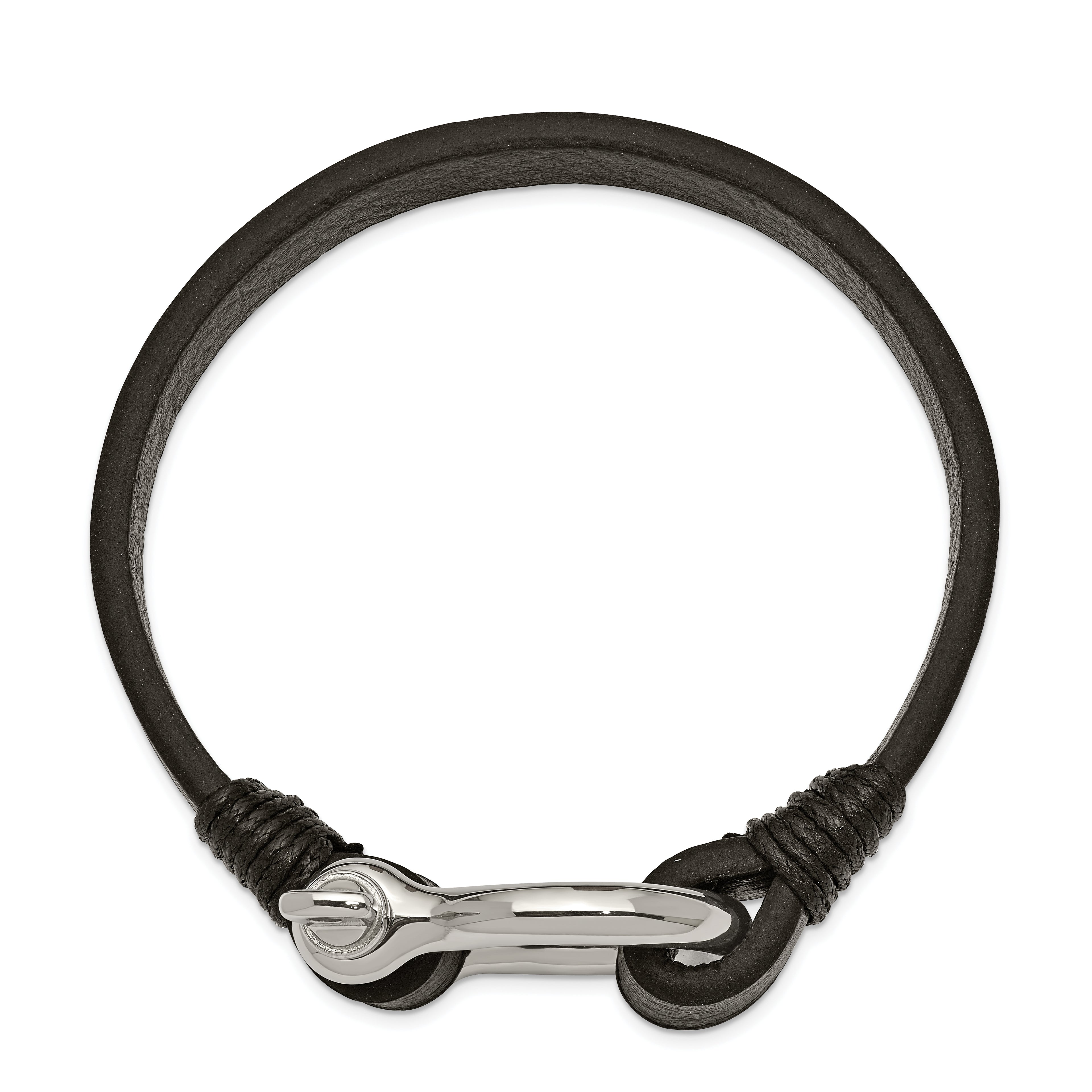 Shackle Bracelet in Stainless Steel with Black Leather