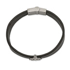 Compass Bracelet in Stainless Steel & Black Leather