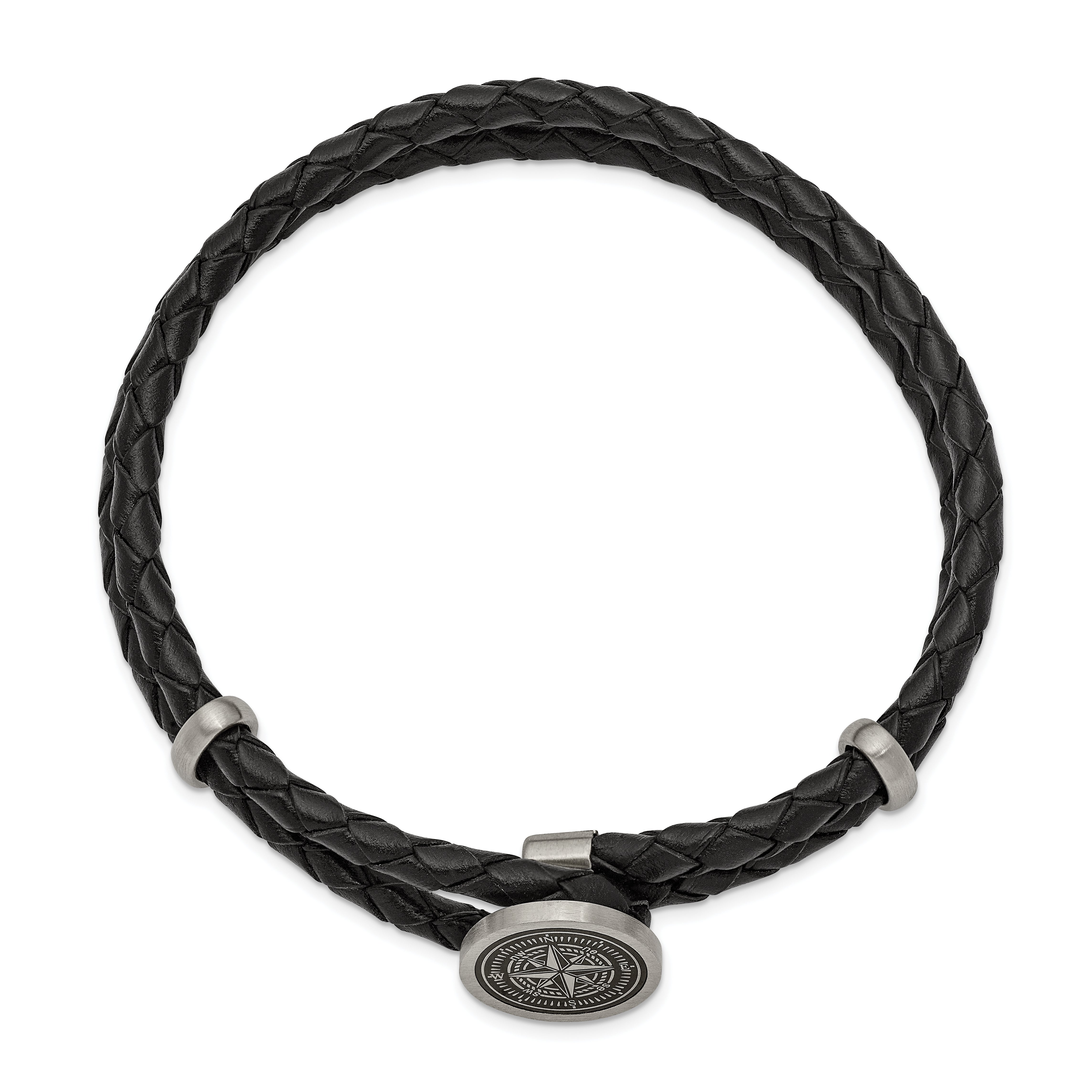 Chisel Stainless Steel Brushed Laser Design Compass Black Woven Leather 8.5 inch Bracelet Secondary image